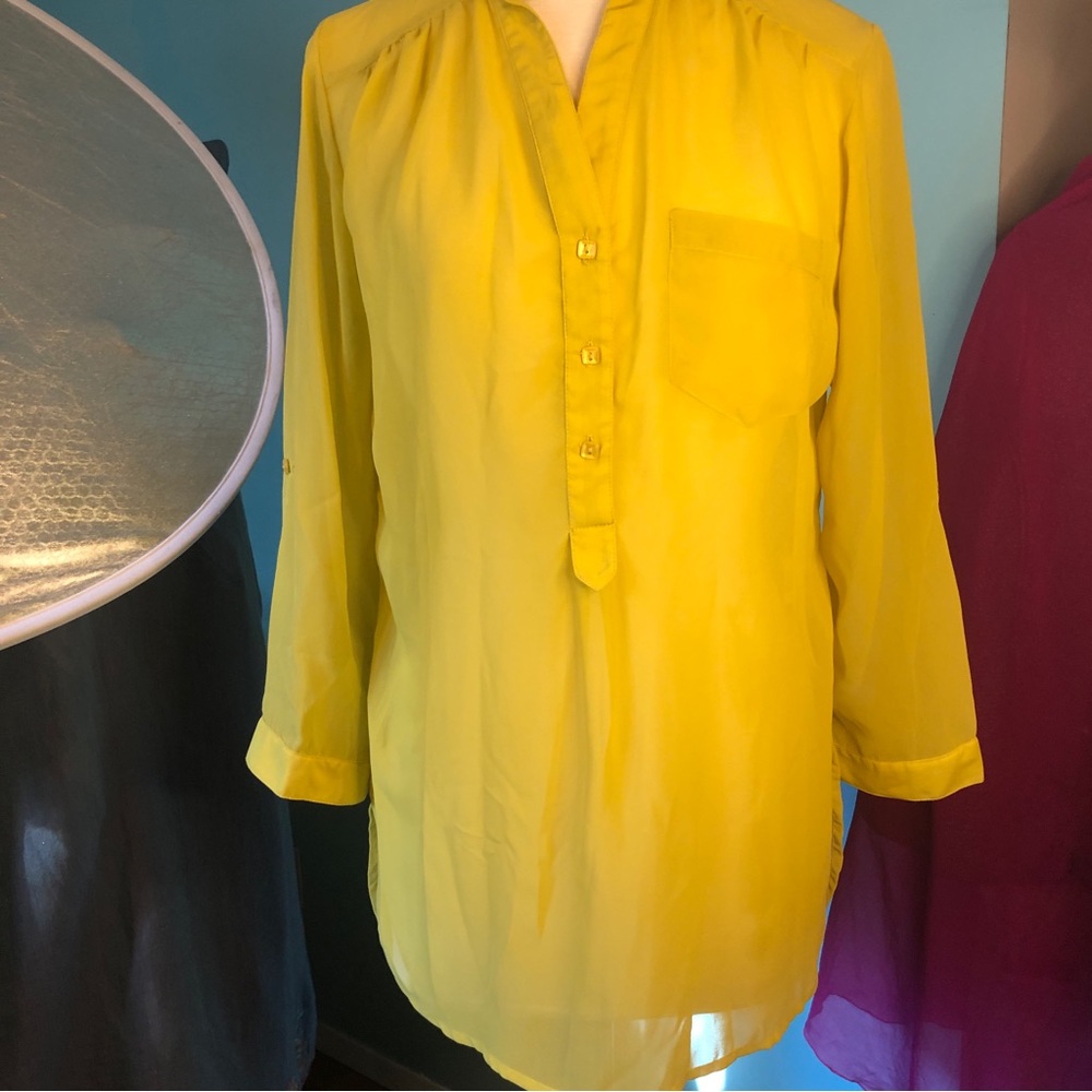 Truth 💐M sheer greenish yellow sheer buttondown